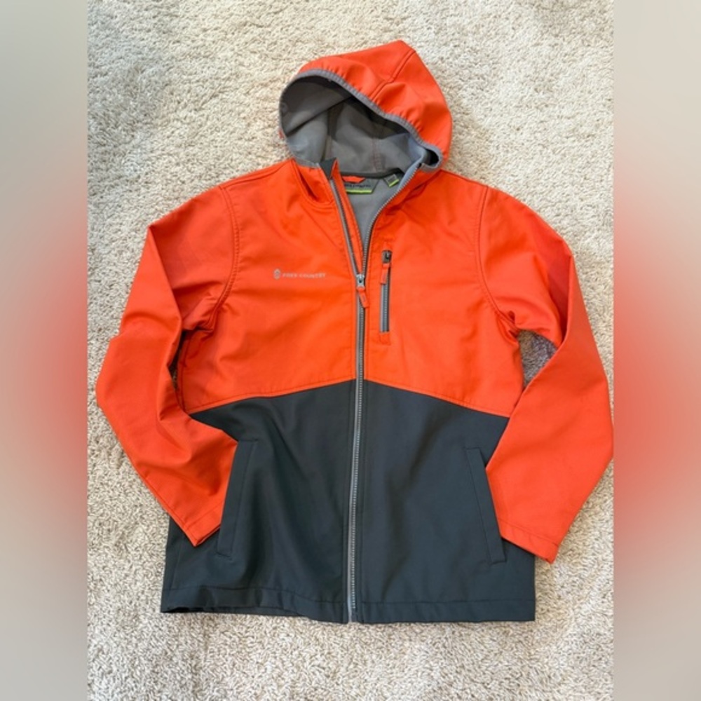 Free Country SZ XXL 14-16 boys orange/grey hooded jacket. Like new